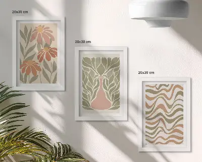 Juego de 3 cuadros decorativos con ilustraciones florales abstractas y onduladas en tonos pastel