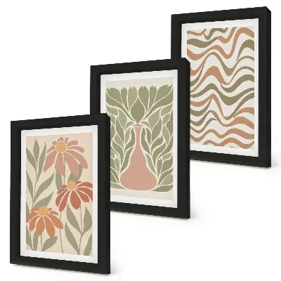 Juego de 3 cuadros decorativos con ilustraciones florales abstractas y onduladas en tonos pastel