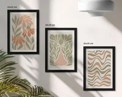 Juego de 3 cuadros decorativos con ilustraciones florales abstractas y onduladas en tonos pastel