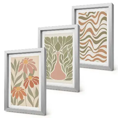 Juego de 3 cuadros decorativos con ilustraciones florales abstractas y onduladas en tonos pastel