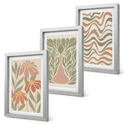 Juego de 3 cuadros decorativos Ilustraciones florales en tonos pastel, abstractas y onduladas