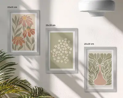 Tríptico enmarcado con motivos florales y estampados minimalistas de estilo bohemio