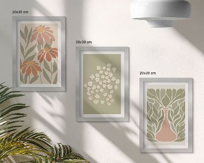 Tríptico enmarcado Motivos florales, estampados minimalistas, estilo bohemio.