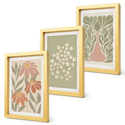 Tríptico enmarcado con motivos florales y estampados minimalistas de estilo bohemio