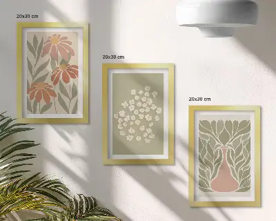 Tríptico enmarcado con motivos florales y estampados minimalistas de estilo bohemio