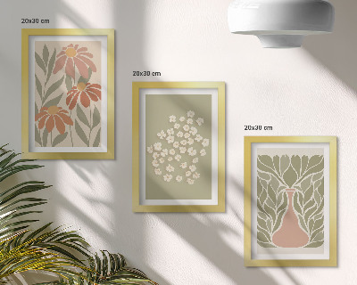 Tríptico enmarcado Motivos florales, estampados minimalistas, estilo bohemio.