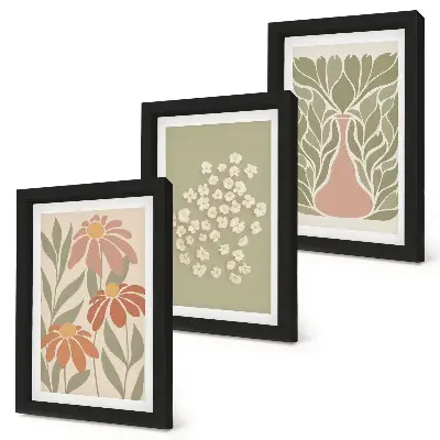 Tríptico enmarcado con motivos florales y estampados minimalistas de estilo bohemio