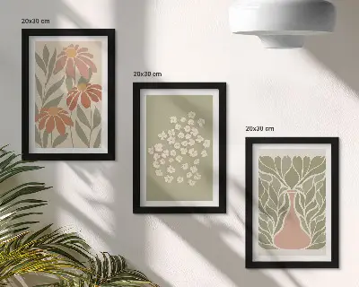 Tríptico enmarcado con motivos florales y estampados minimalistas de estilo bohemio