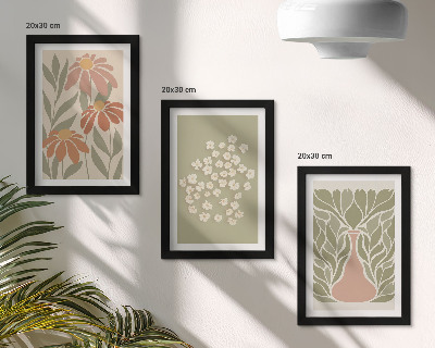 Tríptico enmarcado Motivos florales, estampados minimalistas, estilo bohemio.