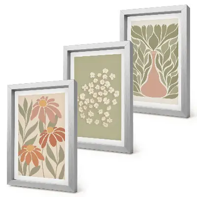 Tríptico enmarcado con motivos florales y estampados minimalistas de estilo bohemio