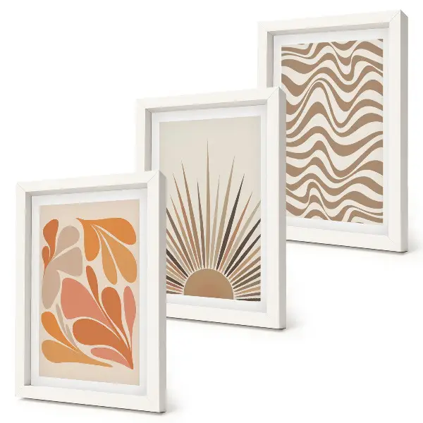 Juego de 3 cuadros decorativos con diseño de formas abstractas bohemias en tonos pastel del sol