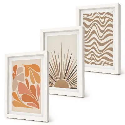Juego de 3 cuadros decorativos con diseño de formas abstractas bohemias en tonos pastel del sol
