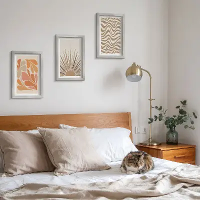 Juego de 3 cuadros decorativos con diseño de formas abstractas bohemias en tonos pastel del sol