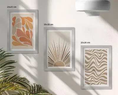 Juego de 3 cuadros decorativos con diseño de formas abstractas bohemias en tonos pastel del sol