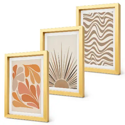 Juego de 3 cuadros decorativos con diseño de formas abstractas bohemias en tonos pastel del sol