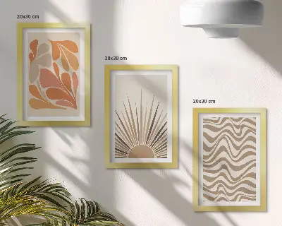 Juego de 3 cuadros decorativos con diseño de formas abstractas bohemias en tonos pastel del sol