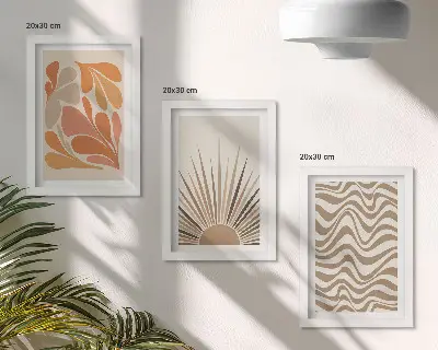 Juego de 3 cuadros decorativos con diseño de formas abstractas bohemias en tonos pastel del sol