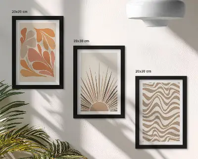 Juego de 3 cuadros decorativos con diseño de formas abstractas bohemias en tonos pastel del sol