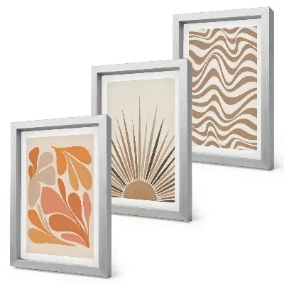 Juego de 3 cuadros decorativos con diseño de formas abstractas bohemias en tonos pastel del sol