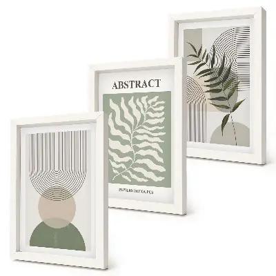Juego de 3 cuadros decorativos con diseño de abstractos botánicos en estilo rústico bohemio