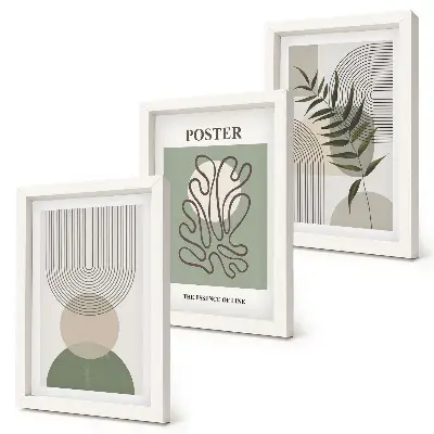 Póster con patrones botánicos abstractos geométricos tríptico enmarcado