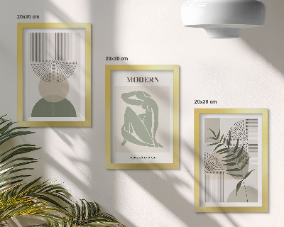 Juego de 3 cuadros decorativos Gráficos elegantes con formas abstractas y plantas.