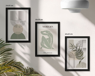Juego de 3 cuadros decorativos Gráficos elegantes con formas abstractas y plantas.