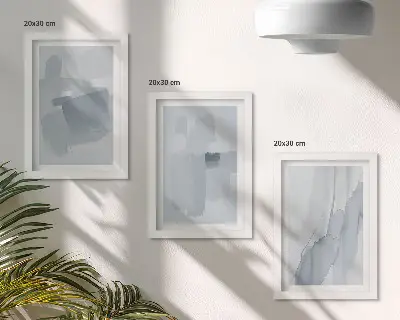 Tríptico enmarcado de composiciones abstractas al estilo acuarela