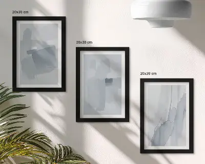 Tríptico enmarcado de composiciones abstractas al estilo acuarela