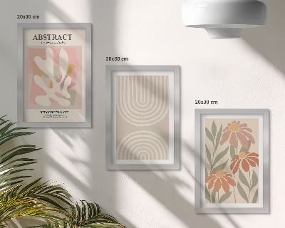 Juego de 3 cuadros decorativos Formas abstractas con motivos vegetales en tonos pastel.