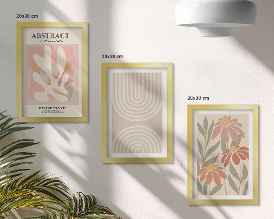 Juego de 3 cuadros decorativos Formas abstractas con motivos vegetales en tonos pastel.