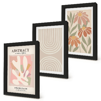 Juego de 3 cuadros decorativos Formas abstractas con motivos vegetales en tonos pastel.