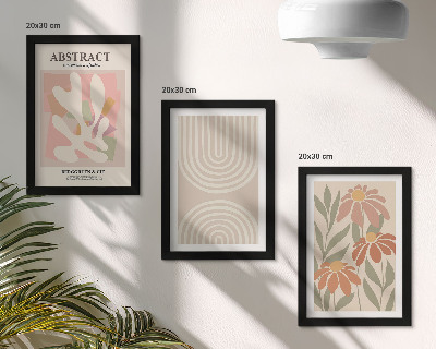 Juego de 3 cuadros decorativos Formas abstractas con motivos vegetales en tonos pastel.