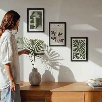 Juego de 3 cuadros decorativos composiciones botánicas al estilo minimalista bohemio