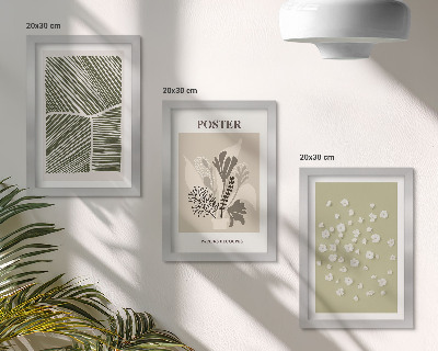 Tríptico enmarcado Motivos vegetales en colores y patrones sobrios.