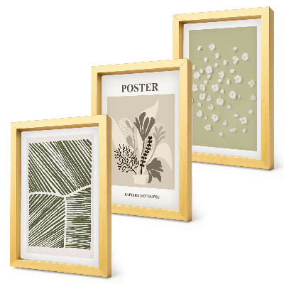 Tríptico enmarcado Motivos vegetales en colores y patrones sobrios.