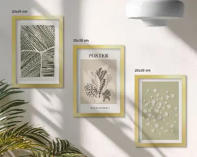 Tríptico enmarcado con motivos vegetales en colores y patrones sobrios