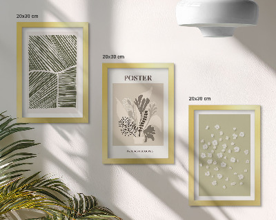 Tríptico enmarcado Motivos vegetales en colores y patrones sobrios.