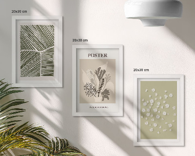 Tríptico enmarcado Motivos vegetales en colores y patrones sobrios.
