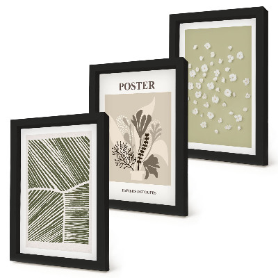 Tríptico enmarcado Motivos vegetales en colores y patrones sobrios.
