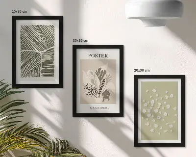 Tríptico enmarcado con motivos vegetales en colores y patrones sobrios