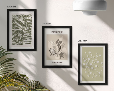 Tríptico enmarcado Motivos vegetales en colores y patrones sobrios.