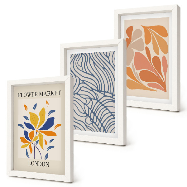 Juego de 3 cuadros decorativos Flores de estilo moderno con patrones abstractos