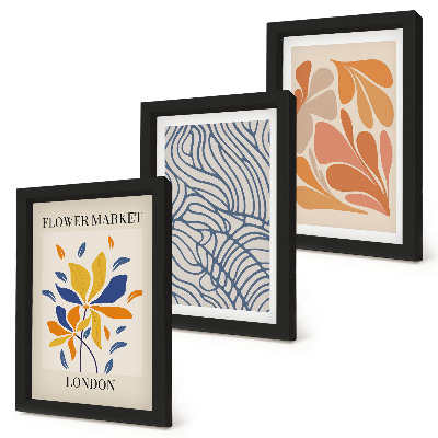 Juego de 3 cuadros decorativos Flores de estilo moderno con patrones abstractos