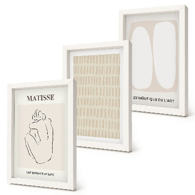 Juego de 3 cuadros decorativos Líneas y formas en tonos beige y blanco.