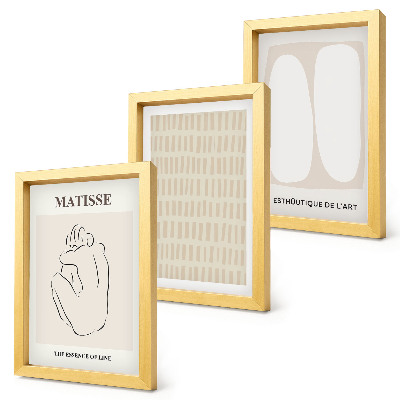 Juego de 3 cuadros decorativos Líneas y formas en tonos beige y blanco.