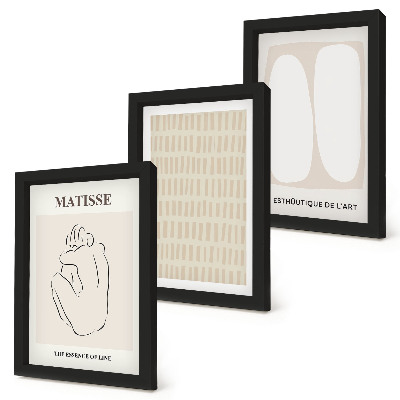 Juego de 3 cuadros decorativos Líneas y formas en tonos beige y blanco.