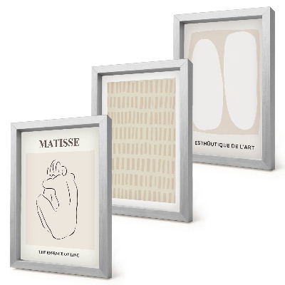 Juego de 3 cuadros decorativos Líneas y formas en tonos beige y blanco.