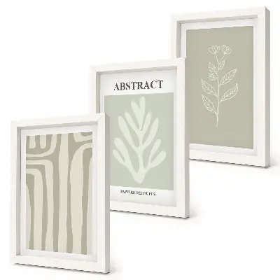 Tríptico enmarcado con diseños abstractos de plantas en colores apagados