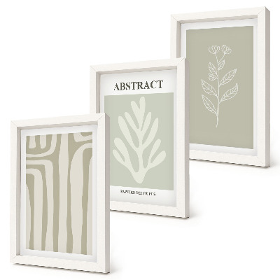 Tríptico enmarcado Diseños abstractos de plantas en colores apagados.